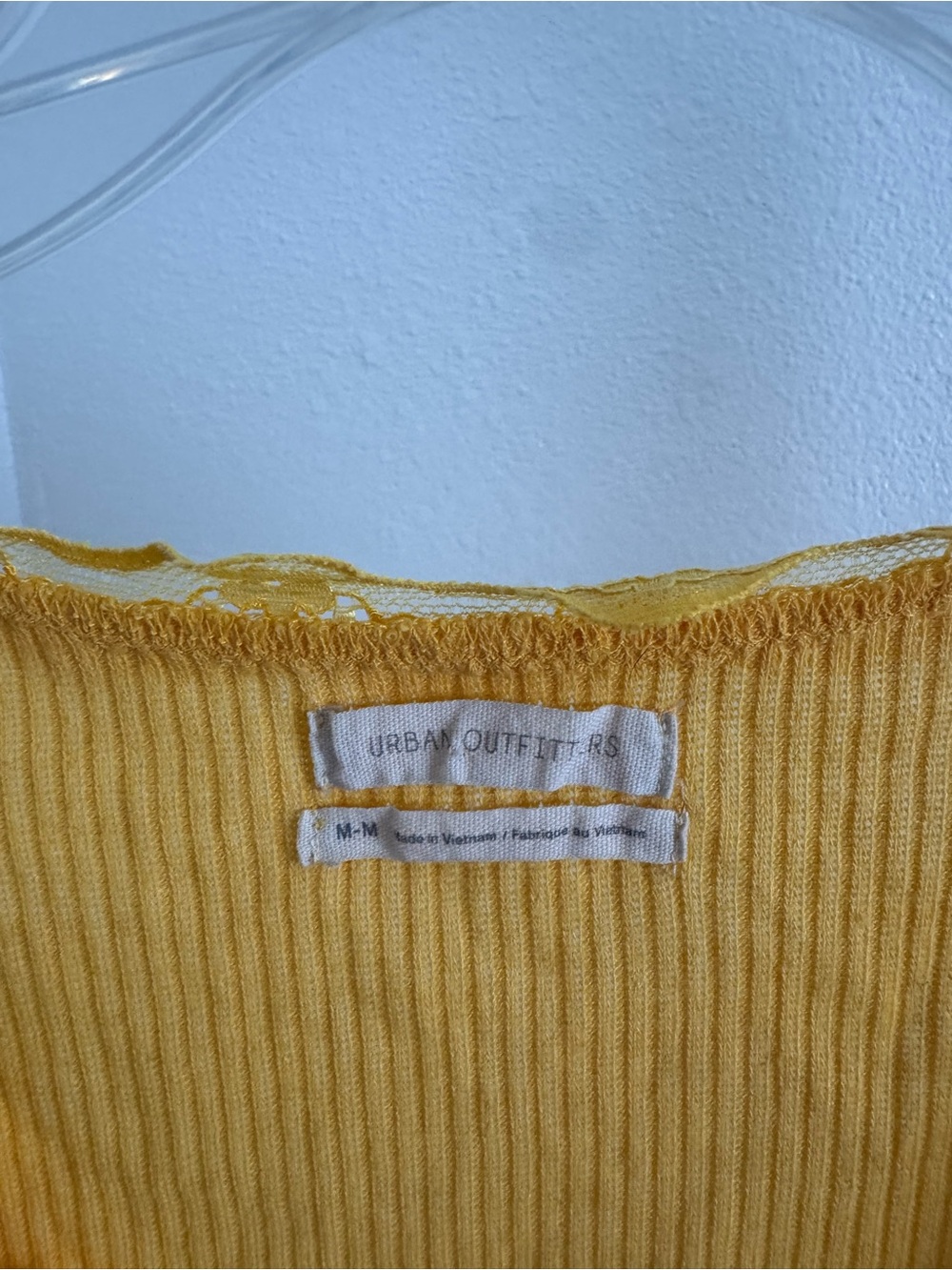 Urban Outfitters Mustard Yellow Ribbed Lace-Trim Crop Top - Picture 3 of 4